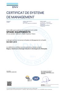 Certificat ISO 9001:2015 Spade Equipements