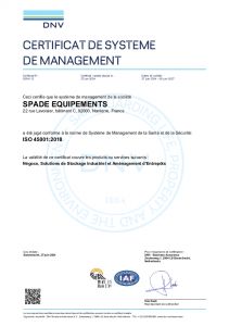 Certificat ISO 45001:2015 Spade Equipements
